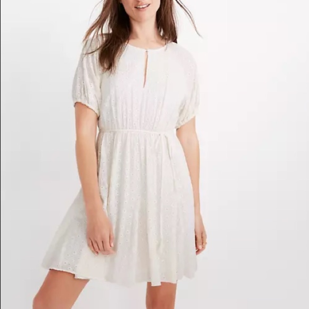 Madewell white eyelet dress with tassel tie